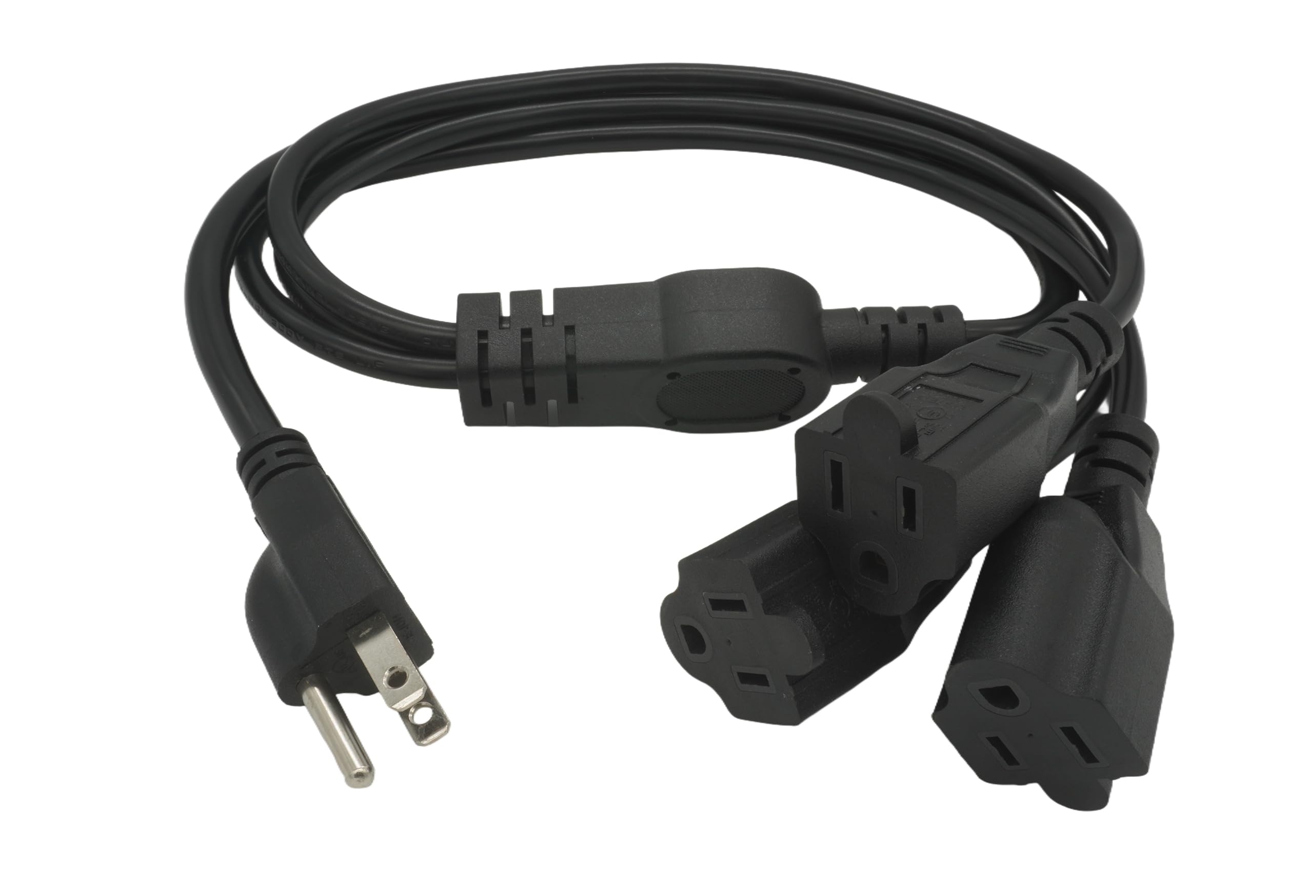 Photo 1 of 1 to 3 Outlet Power Cord Splitter, 3FT White 3-Prong Extension Cord Cable, Heavy Duty SJT 16AWG, UL Listed, Indoor Use for for Holiday String Lights, Computer & Home Office, Black