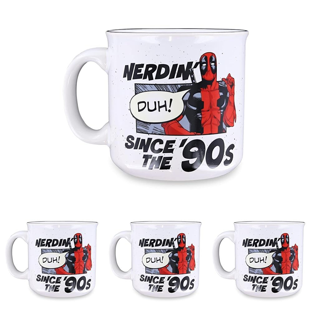 Silver Buffalo Marvel Deadpool Nerdin Since the 90s Ceramic Camper Mug, 20 Ounces (Pack of 4) Image