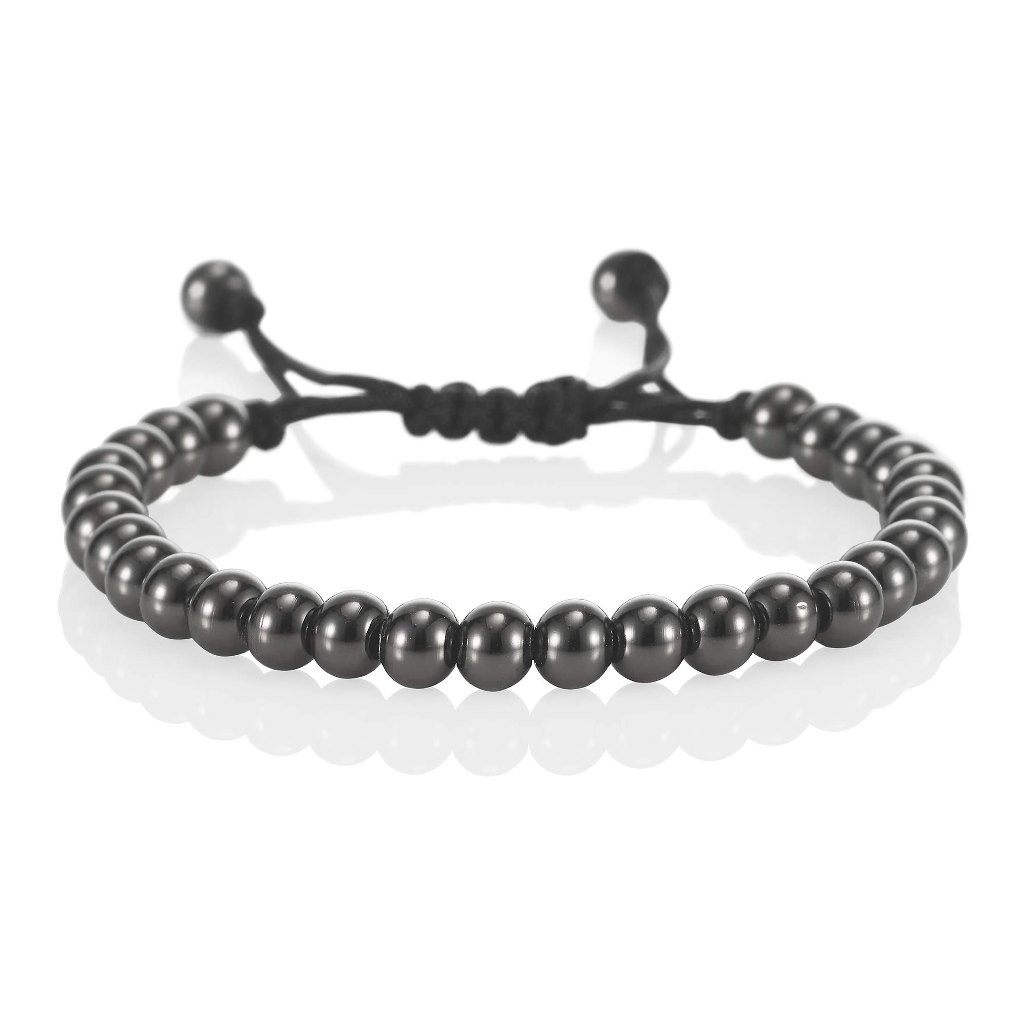 namana Friendship Bracelet for Women with Metal Beads on Adjustable Black Cord. Availaible in Steel Grey, Gunmetal Black, 14 Carat Gold Plated or 14 Carat Rose Gold Plated. (Gunmetal Black) — image 1
