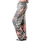 Elsofer Women's Pajama Lounge Pants Floral Print Comfy Casual Stretch Palazzo Drawstring Pj Bottoms Wide Leg Pants