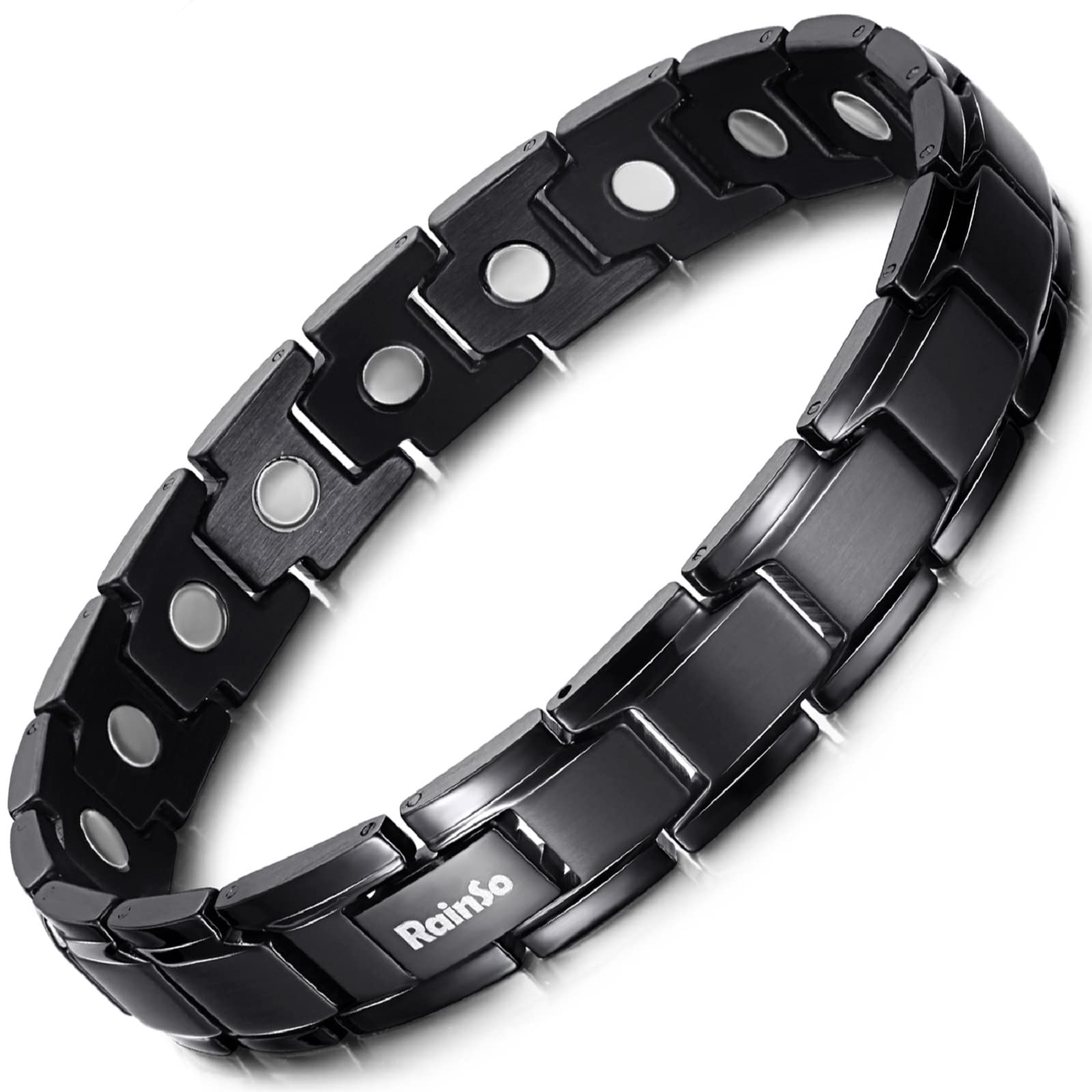 RainSo Mens Black Matt Titanium Magnetic Bracelet Stainless Steel Magnetic Bracelet for men, men's bracelet With Gift Box & Remove Tool (Black Matt)
