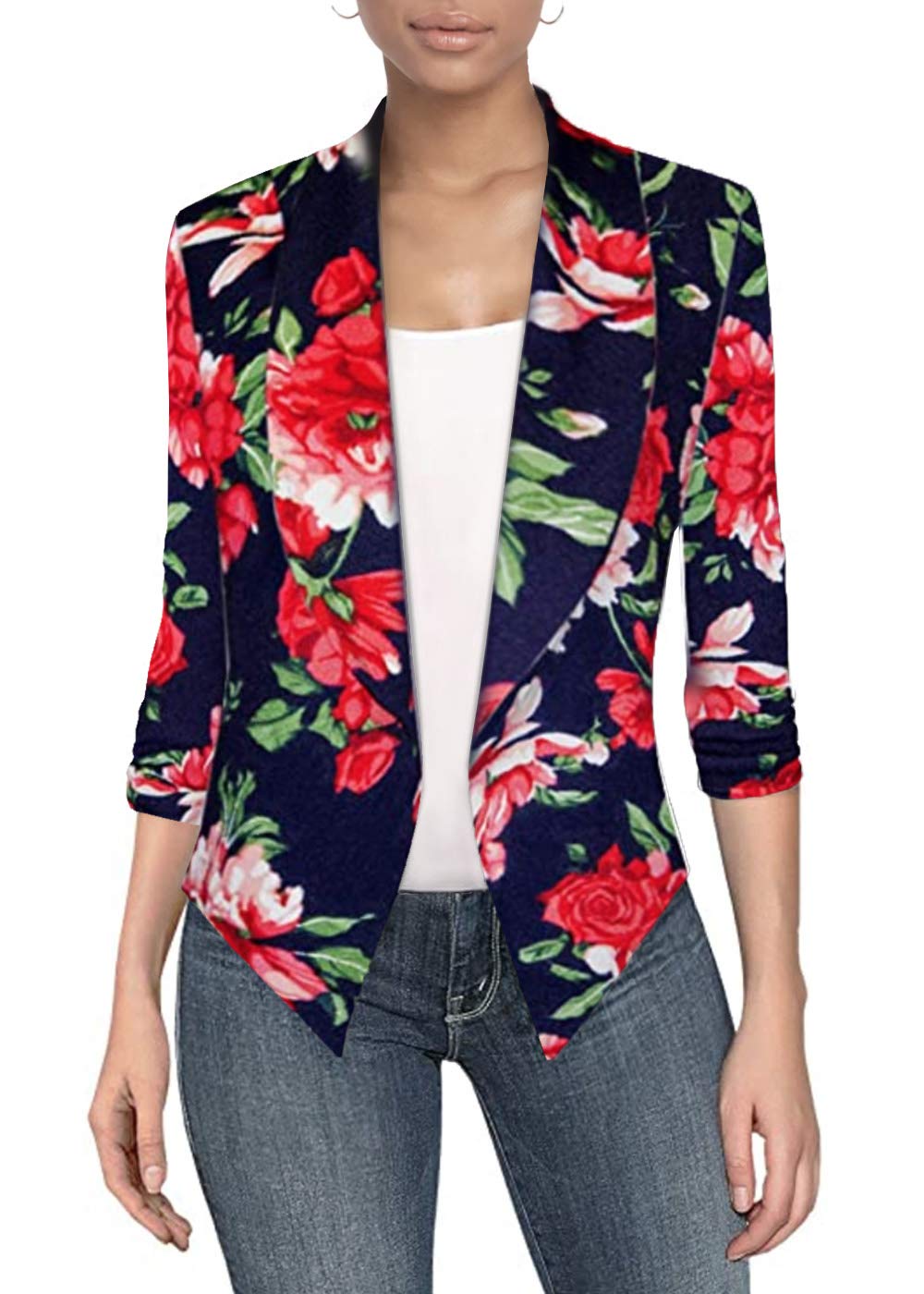 Womens Casual Work Office Open Front Blazer Jacket with Removable Shoulder Pads Made in USA