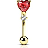 COCHARM Red Heart Rook Earrings, 16G Rook Eyebrow Jewelry, Stainless Steel Vertical labret stud
