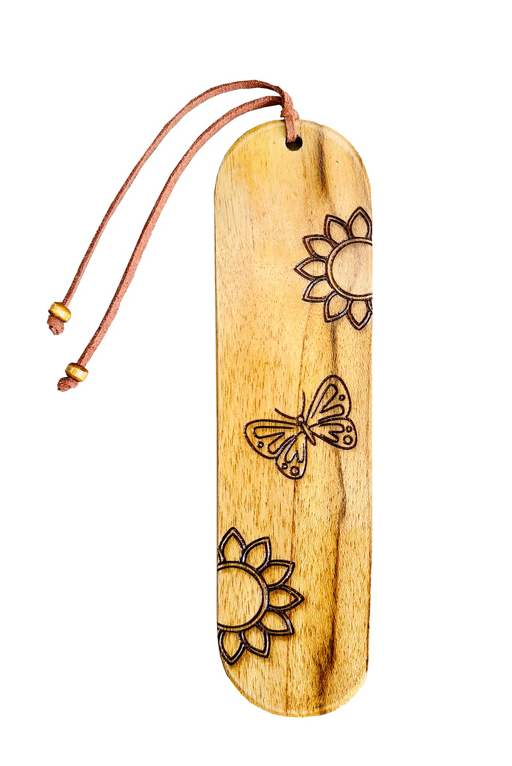 Handmade Butterfly Sunflower Carved Exotic Solid Teak Wood Bookmark OmetaWood Good Luck Charm Gift