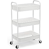 CAXXA 3-Tier Rolling Metal Storage Organizer - Mobile Utility Cart Kitchen Cart with Caster Wheels, White