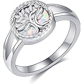 MONGAS Tree of Life Sterling Silver Created Opal 7/8/9 Ring Tree of Life Jewelry for Women