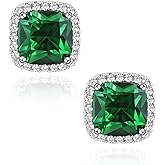 Square Cubic Zirconia Earrings Stud 7mm Birthstone Studs Earrings Hypoallergenic Princess Cut Earrings 925 Sterling Silver Post Studs Earrings for Women