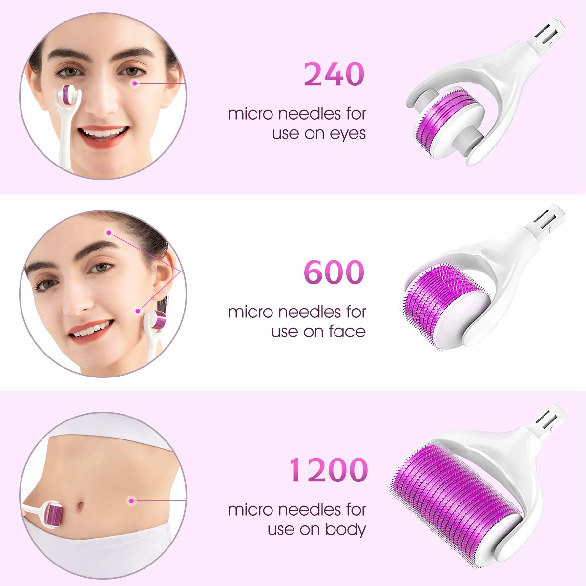 Derma Roller Microneedle Face Roller - ETEREAUTY 0.25mm Beauty Cosmetic Products with 3 Replacable Roller Heads for Skin Care Face, Body, Beard and Hair Growth-Includes Free Storage Case: Beauty