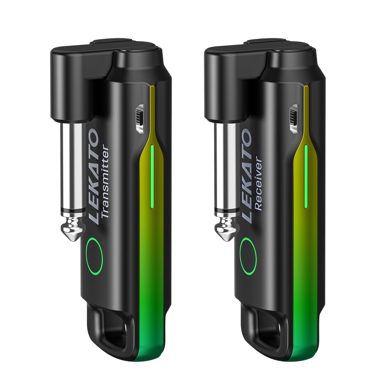 LEKATO WS-70 Guitar Wireless System with 70 Channels <3ms Low Latency Wireless Transmitter Receiver Rechargeable Digital Audio Cordless Guitar Cable Bass Lead for Electric Guitars Bass (Green)