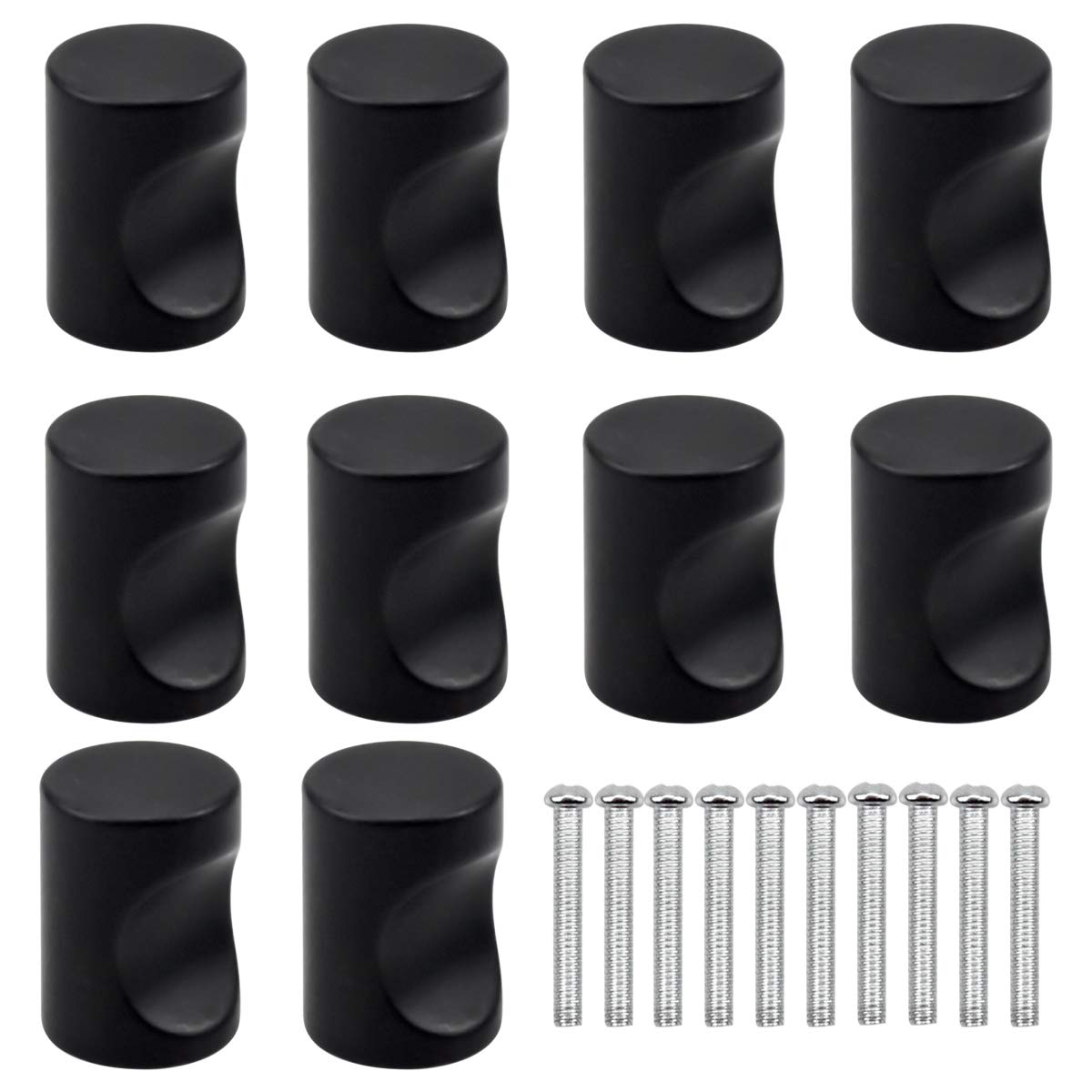 Natuce 10PCS Black Cabinet Hardware - Aluminum Alloy Cylinder Drawer Pull Handle with Screw, Door Knobs for Drawer, Door, Cupboard, Wardrobe, Kitchen Furniture - Single Hole