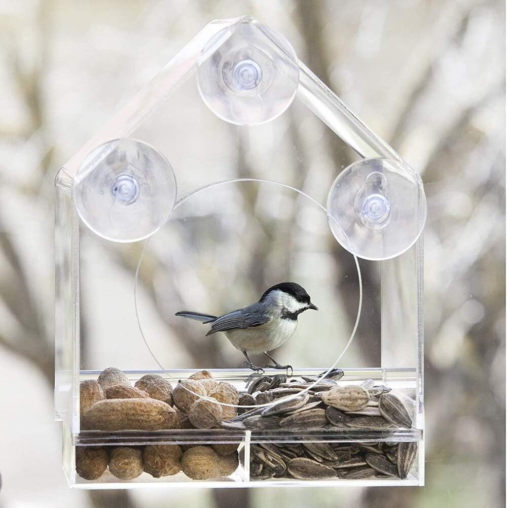 Oteshina House Cage Shape Transparent Bird Feeder Food Container