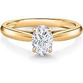 Gem Stone King 10K Yellow Gold White Moissanite Solitaire Engagement Ring For Women (0.90 Cttw, Oval 7X5MM, Gemstone Birthstone)