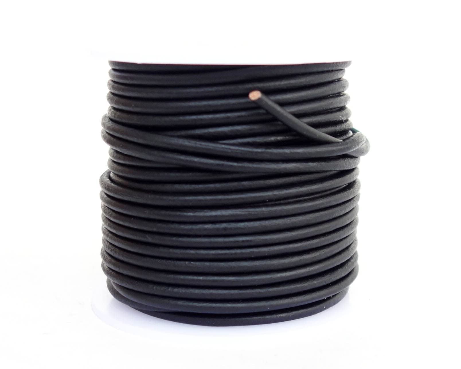 Cords Craft Leather Cord, 3mm Round, 20m, Black, Vegetable Tanned, Handmade, for DIY Bracelet, Necklace, Decoration