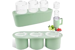 Fu Store Ice Cube Tray for 30-40 oz Tumbler Cup, 3pcs Silicone Ice Cube Molds With Lid and Bin for Chilling Cocktails, Whiskey, Drinks, Juice, Coffee, Easy Fill and Release Ice Maker (Green, 40 oz)