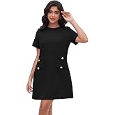 Ladyful Womens Tweed Jackie Dress Short Sleeve Elegant Crew Neck Business Party Vintage Button Bodycon Mini Jackie Dress