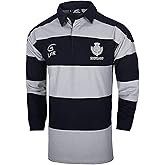Scotland Crest Long Sleeved Striped Rugby Polo Shirt