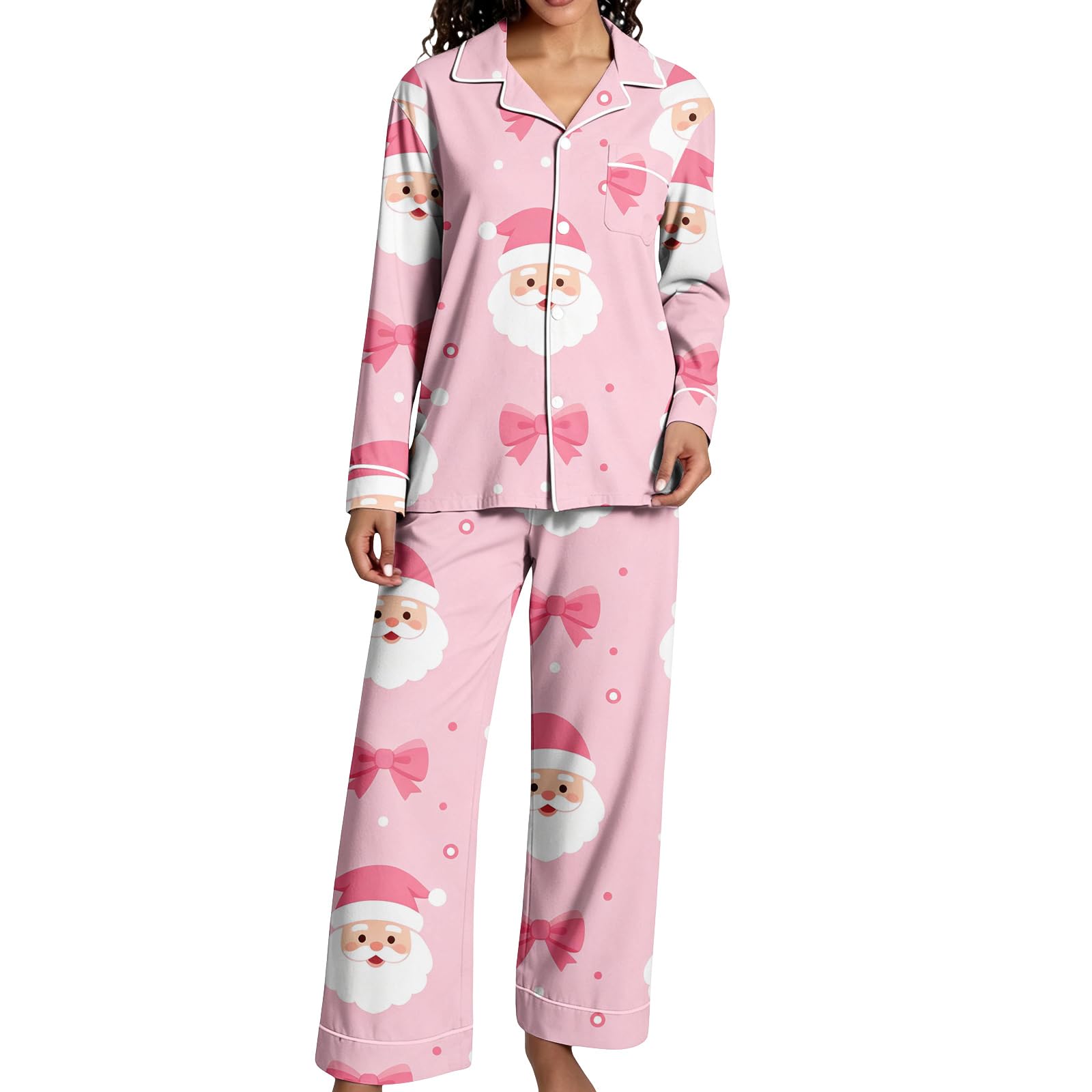 Christmas Pajama Sets for Women 2 Piece Cute Print Matching Lounge Sets | Soft Notch Lapel Long Sleeve Shirts & Elastic Waist