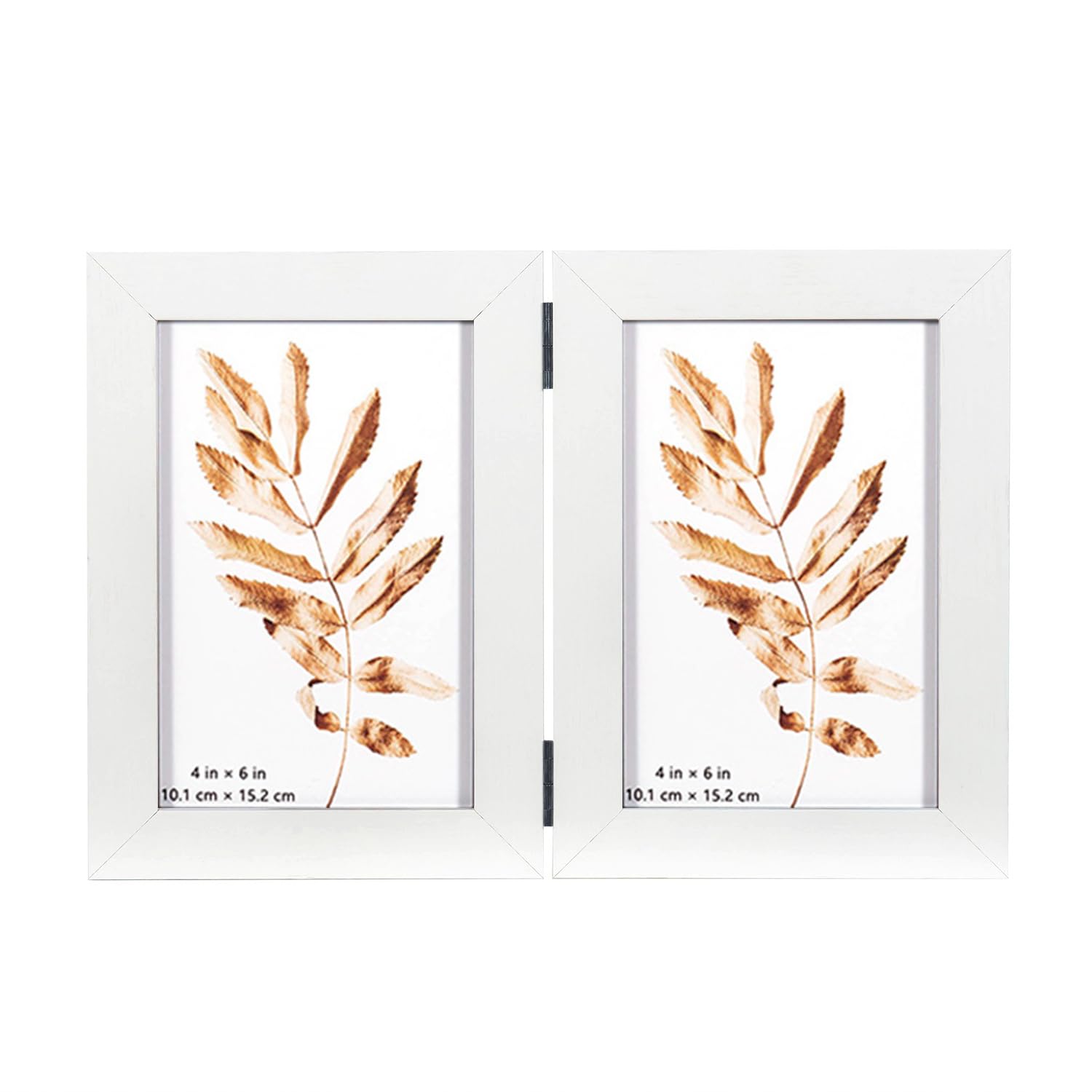 White Double Photo Picture Frame 6 x 4, Holds 2 Standard Photographs, Freestanding, Twin Hinged 6x4 10 x 15 cm Picture Frames，Glass Front Stand Vertical on Desktop — image 1