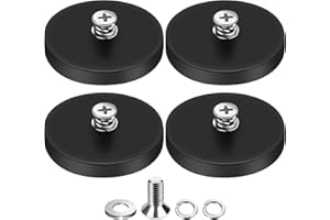 DIYMAG 4Pcs Rubber Coated Anti-Scratch Mounting Magnets, Adhesive Power 30LBS Neodymium Magnet Based with M5 Threaded Studs Strong Magnetic Hold The Base for Light Bar, Mirror, Camera, PTZ(1.69 Inch)