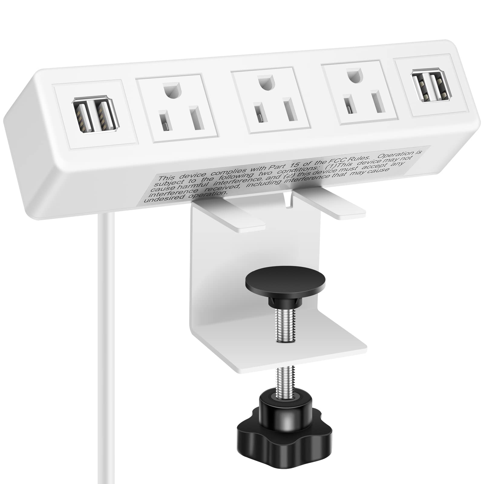 Photo 1 of 3 AC Outlet Desk Clamp Power Strip White, Desk Mount USB Charging Power Station, Removable Desktop Edge Power Center Plugs Output 125V/60HZ/12A/1500W, USB 5V/4A 6.56FT Cable