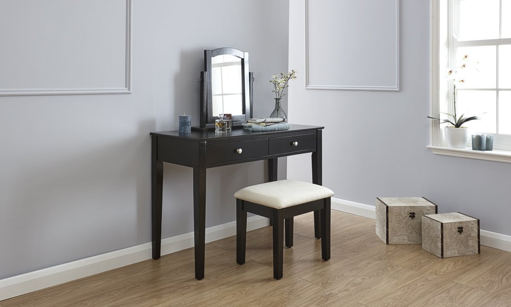 Home Source Black Dressing Table Set with Stool and Adjustable Mirror