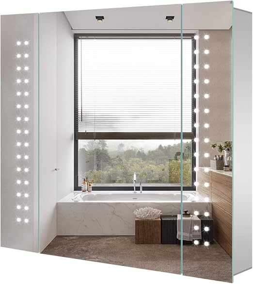 Tokvon Led Spiegelschrank 60 X 65 Cm Aluminium Badezimmerspiegelschrank Badezimmerschrank Wandschrank Mit Beleuchtung Rasierer Steckdose Demister Fur Make Up Amazon De Kuche Haushalt