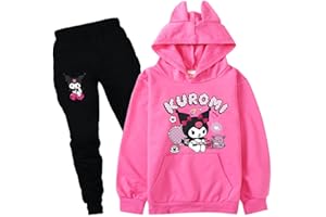 Satdflie Kuromi Hoodie Sweatshirt and Sweatpants 2 Piece Outfits Petite Women Girls Hooded Pullover Sweatsuits Jogger Sets