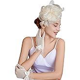 CAIYILA Fascinators Hat Flower Mesh Feathers Headband Derby Hat Clip Tea Party Headwear and Lace Gloves with Bows for Women