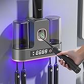 POPZJXDM Electric Toothbrush Holders for Bathrooms,Dustproof Smart Toothbrush Holder Wall Mounted-4 Brush/2 Cup,Auto Toothpaste Dispenser, Hot Air Drying & LCD Display,Toothbrush cleaner (Silver Gray)