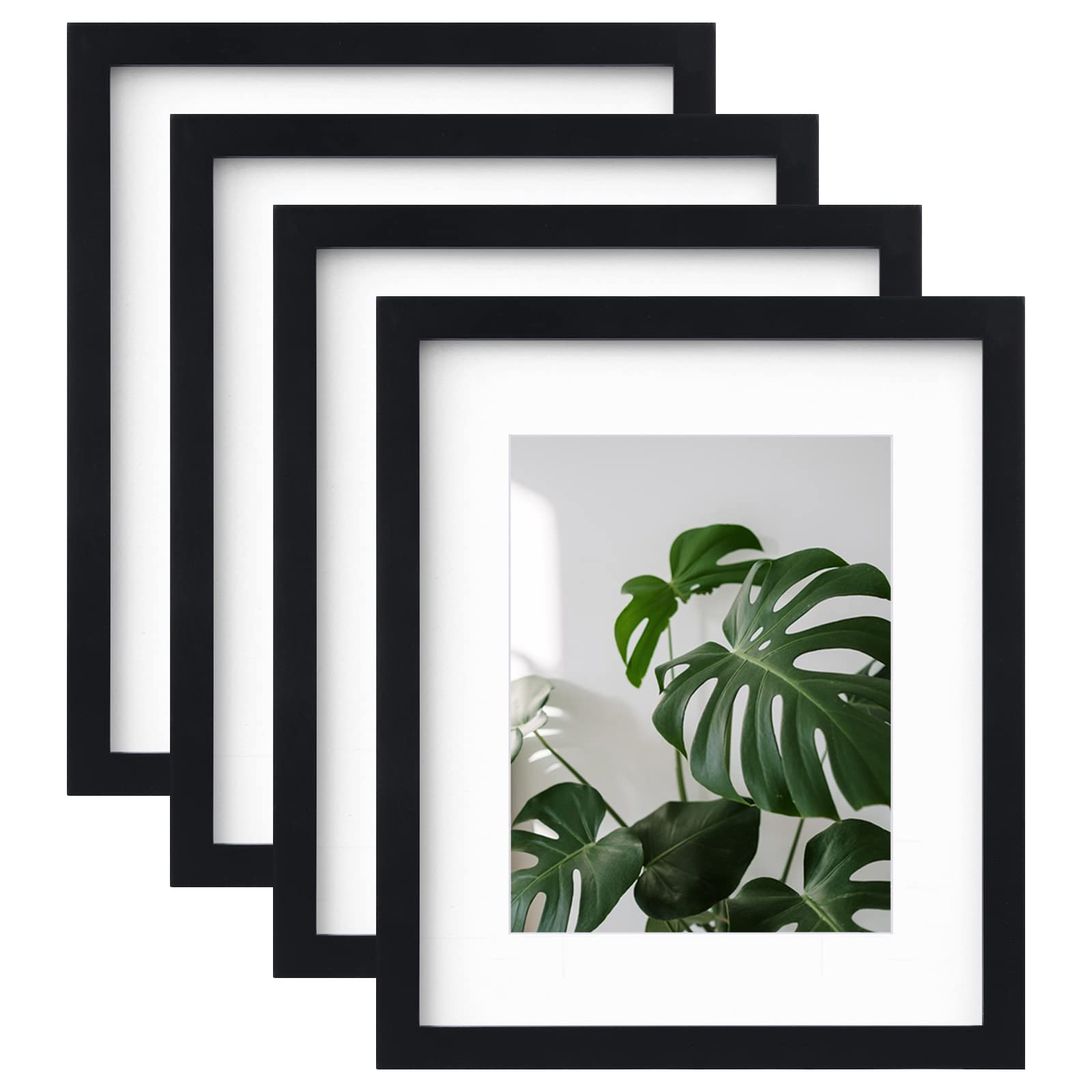 EGOFINE 12x10 Photo Frames,Solid Wood Picture Frames with Acrylic Glass,10x12 Poster Frame with Mount, Frame for 10x12 Print and 6x8 Picture Photo,Tabletop and Wall Mounting Display,Set of 4,Black