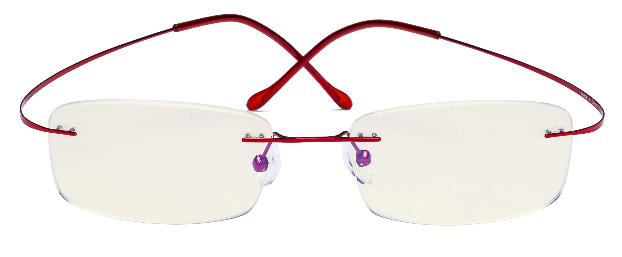 CessBlu Titanium Computer Glasses Eyeglasses Frameless Readers Blue Light Filter(Red)