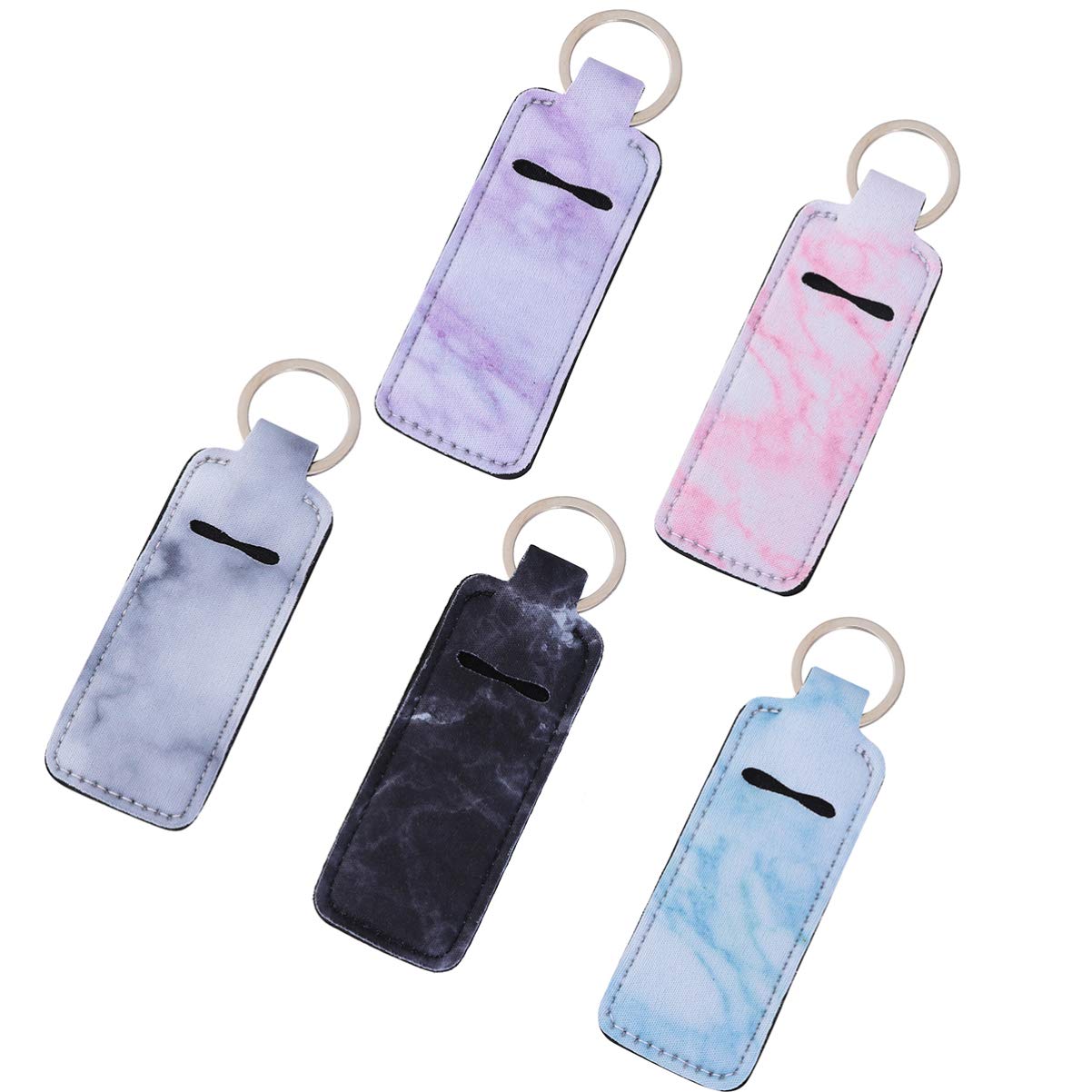 FRCOLOR 5pcs Chapstick Holder Keychains Clip on Empty Travel Size Bottle Keyring Holder Neoprene Bottle Sleeve Pouch for Travel Accessories