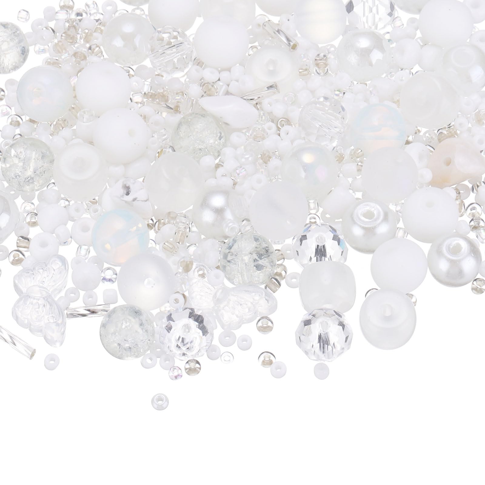 PATIKIL 2-8mm Assorted Glass Resin Beads, Cracked Gravel Round Beads Small European Spacer Seed Bead Mixed Bulk with Hole for Jewelry Making DIY Bracelet Crafts Necklace Charm, White