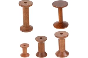 HOODANCOS Wooden Yarn Holder Spools Set Vintage Style Empty Thread Bobbins for Sewing and Craft Storage Rotatable Wire Weavin