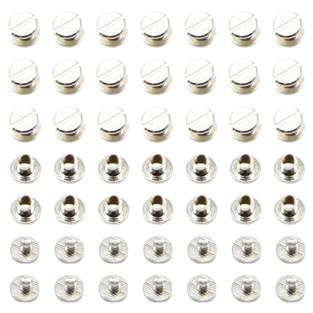 CEEYSEE 100Pcs(50Set) Silvery Chicago Screws Assorted Kit M5 x 5mm Nail Rivet Chicago Button for DIY Leather Decoration Bookbinding Round Flat Head Stud Screw (M5 x 5mm)