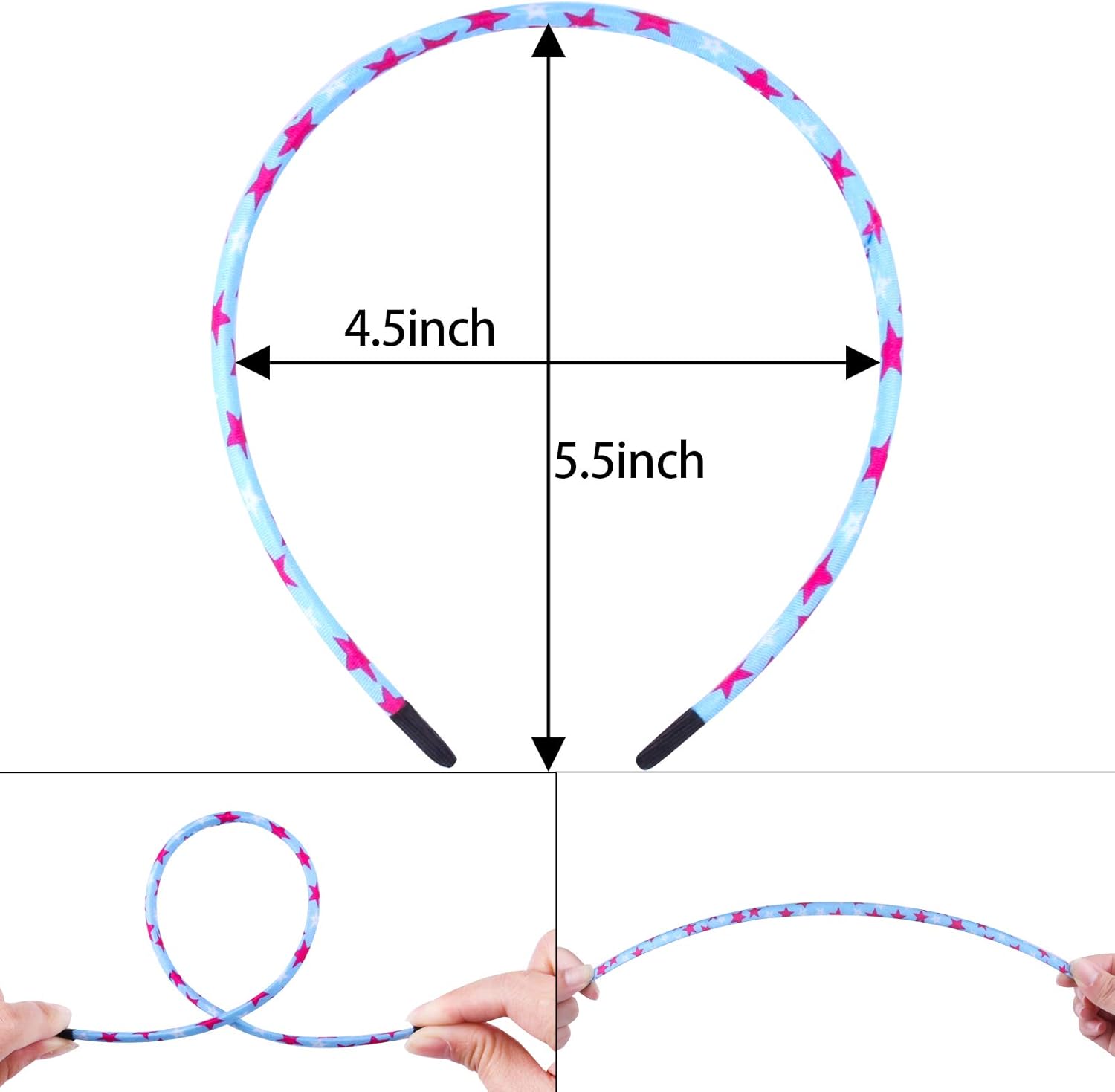 10pcs Headbands for Girls Floral Fabric Dots Heart Hair Hoop Flower Strip Hair Bands Alice Bands for Girls Women - Image 4