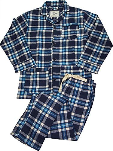 B O P J - Mens Long Sleeve 2 Piece Plaid Flannel Pajamas, Navy, Blue, Cream 39656-X-Large
