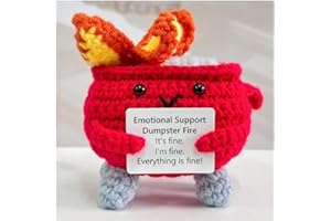ROVYFOTA Emotional Support Dumpster Fire with Positive Card Cute Room Decor Knitted Toys Funny Crochet Support Buddies Gifts for Friends (Red)
