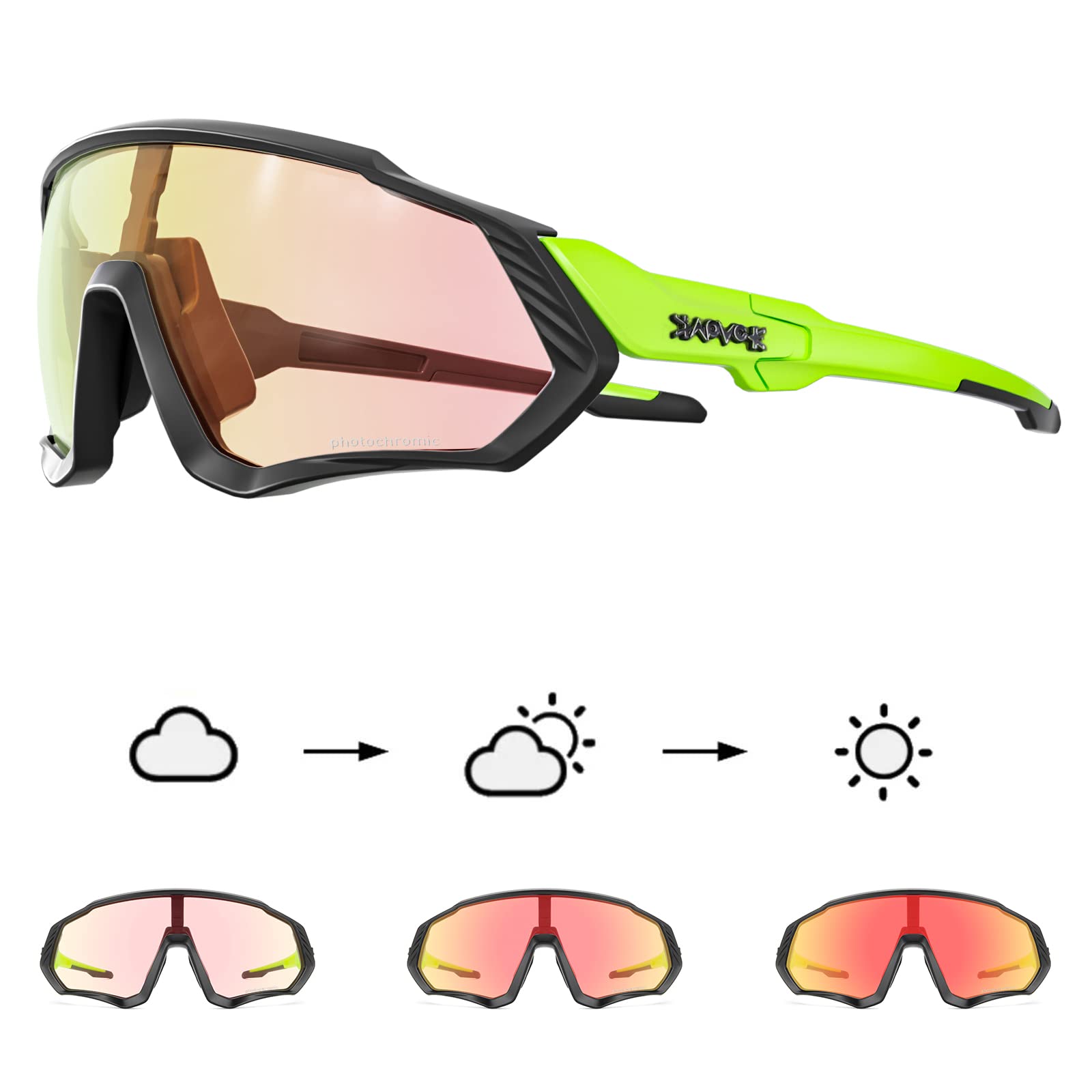 KAPVOE Photochromic Cycling Glasses For Men Women MTB BMX Clear Sports Sunglasses Running Volleyball Tennis Driving Fishing Softball Mountain Golf Hiking Clear Black 20