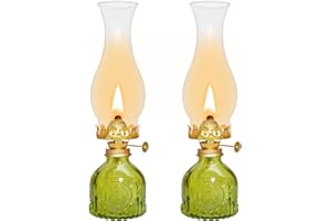 SYOENK Glass Oil Lamp 2Pack, Oil Lamps for Indoor Use - 11"x3" Antique Kerosene Lamp, Outdoor Oil Lamp, Beautifully Carved Vintage Oil Lamp for Home Decor, Tabletop, Emergency Lighting & Props