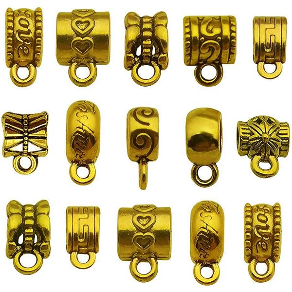 Aylifu Tibetan Bail Connector,50pcs Antique Golden Tube Bail Beads Alloy Hanger Links Long Hollow Spacer Beads With Loop For Bracelet Necklace DIY