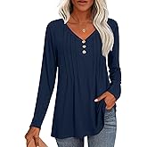 LONGYUAN Blouses for Womens Fall Fashion 2026 Casual Long Sleeve Tops V-Neck Outfits Tunic Shirts