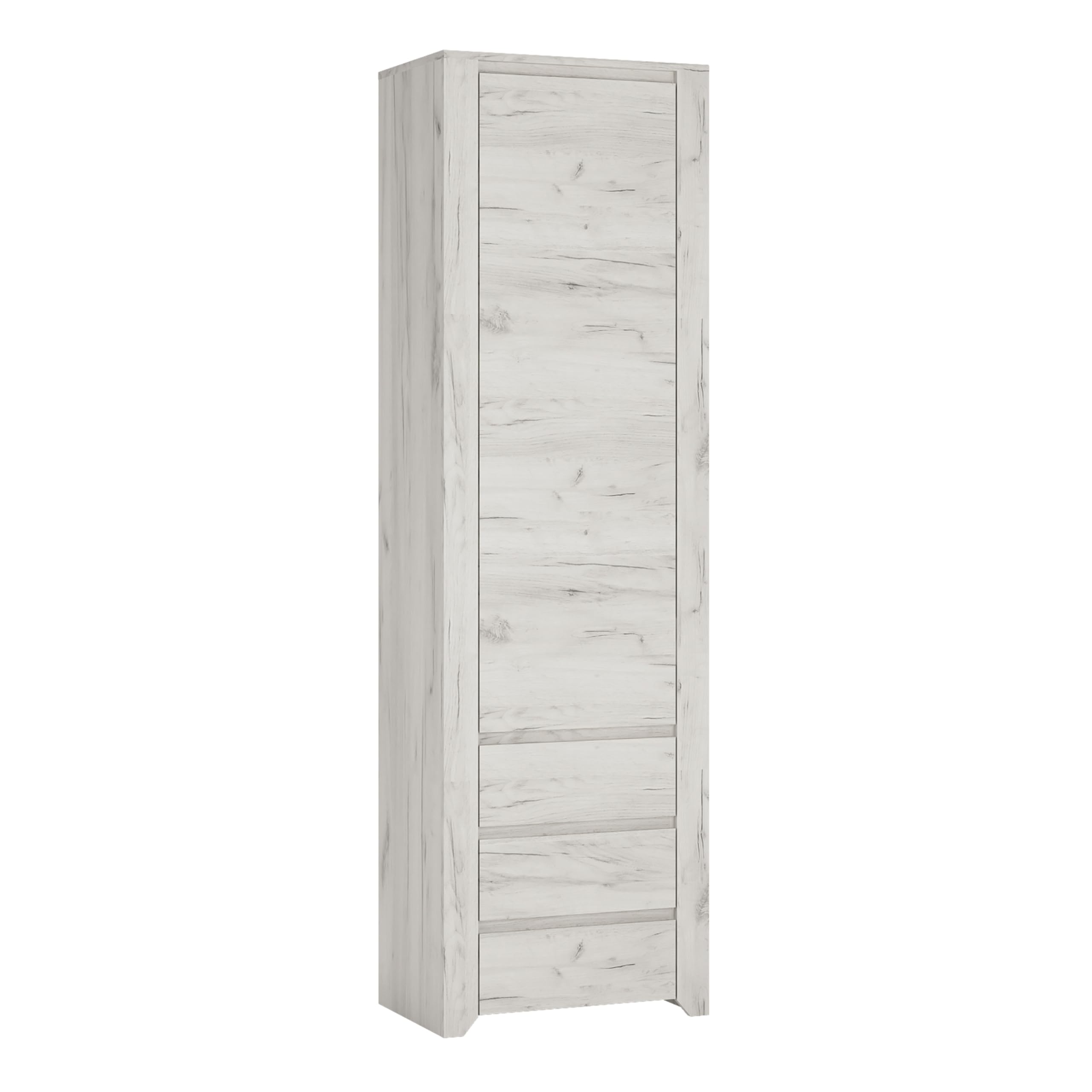 Furniture To Go Angel Tall One Door 3 Drawer Narrow Cupboard, White Oak, 56x40x190.5 cm