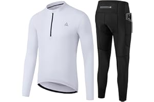 OFF PRND Men's Cycling Jersey 1/3 Zipper Cycling Set Solid Color Club Fit, Long Sleeeves Bike Jersey and Pants Zipper Pocket