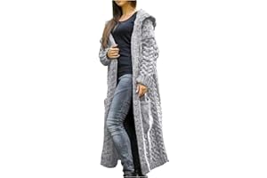 WPOUMV Oversize Sweaters for Women Plus Size Cable Knit Long Cardigan Open Front Long Sleeve Hooded Jacket Coat with Pocket