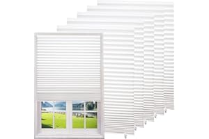 Changshade 6-Pack Temporary Pleated Paper Blinds for Window, Cut to Size Adhesive Paper Shades, Portable Room Darkening Stick on Pleated Blinds, No Drilling and Easy to Install, 36" W x 72" H, White