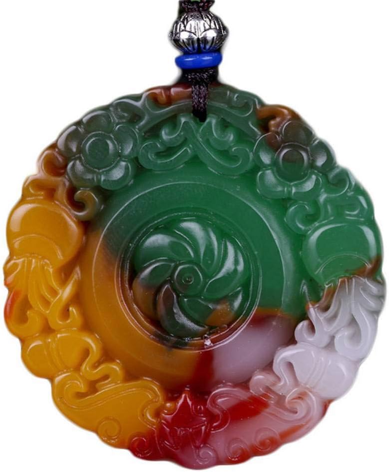 GAJSDJHN Jewelry Necklace Natural Gold Silk Jadeite Seven-Coloured Chicken Blood Stone Lucky Round Amulet Pendant Men and Women Pendant Necklace