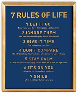 7 Rules of Life Inspiring Motivational Quote Gold Foil Wall Art Print - Great Gift for Home Living Room Bedroom Office Decor - 8 x 10 Unframed