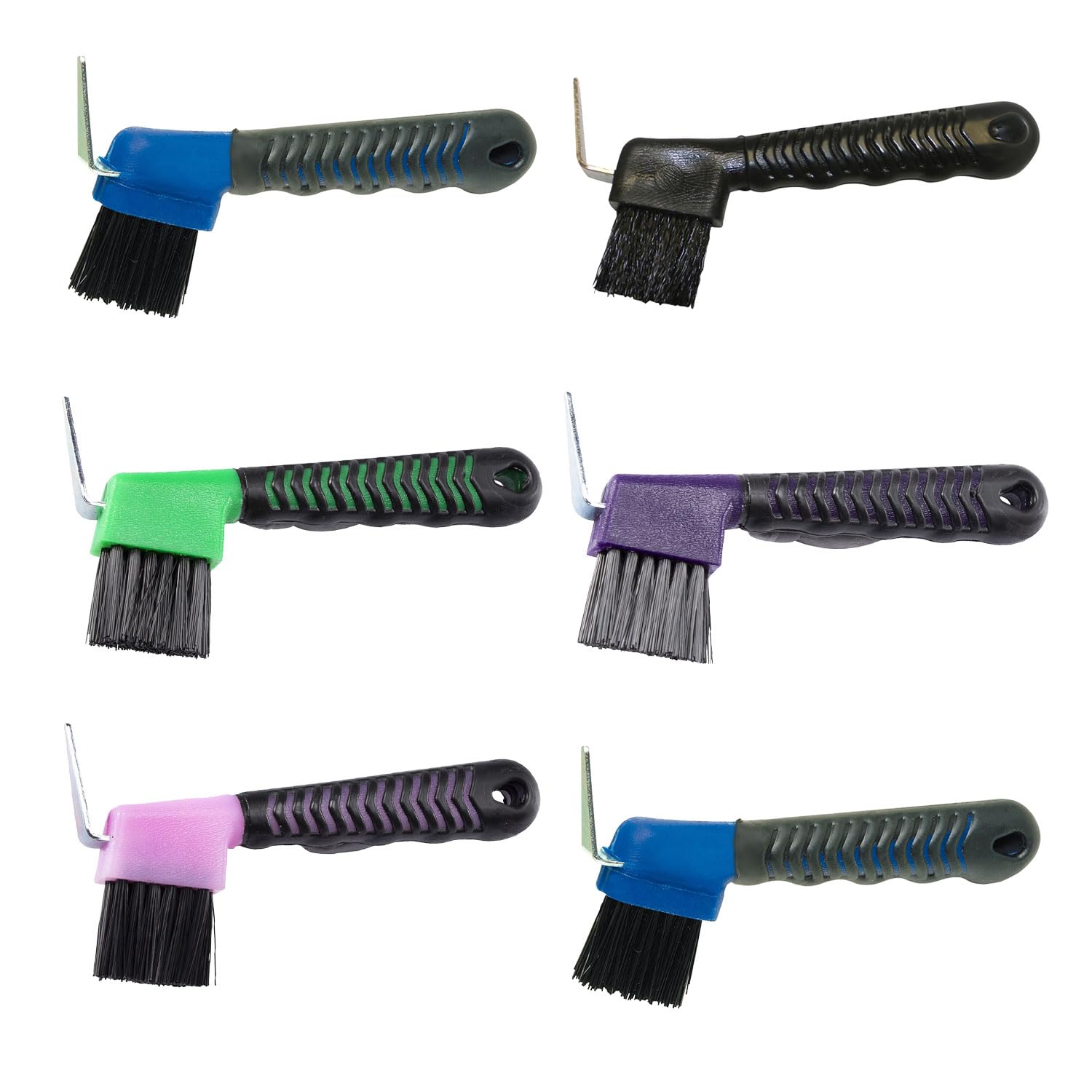 Nereds 6Pcs Horse Hoof Pick Brush with Deluxe Soft Grip Touch Rubber Handle Portable Hoofpick Horse Grooming Tools for Horse Hoof Care