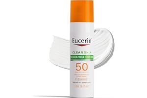 Eucerin Sun Clear Skin Face Sunscreen Lotion SPF 50 for Acne Prone and Oily Skin, Lightweight Sunscreen with Oil-Absorbing Minerals, Won't Cause Breakouts, Hypoallergenic, 2.5 Fl Oz Bottle